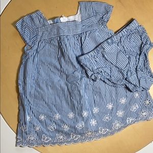 Baby gap eyelet blue stripe zip back dress bloomer